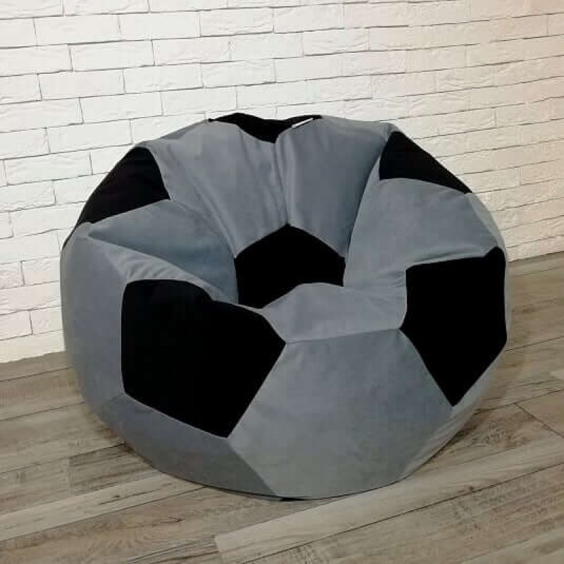 Кресло мяч серый+черный велюр
