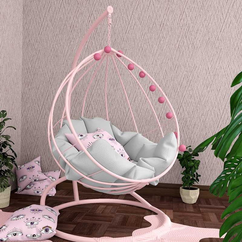 Кресло кокон подвесное розовое из металла