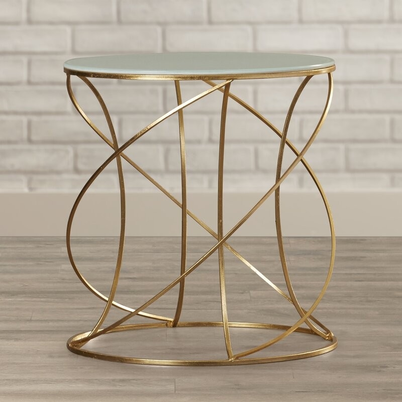 Дизайнерский прикроватный столик из металла в стиле ЛОФТ со стеклом