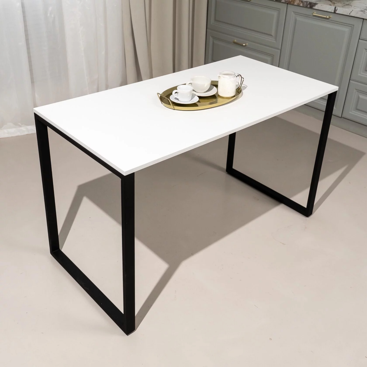Купить прямоугольный обеденный стол в стиле LOFT Белого цвета