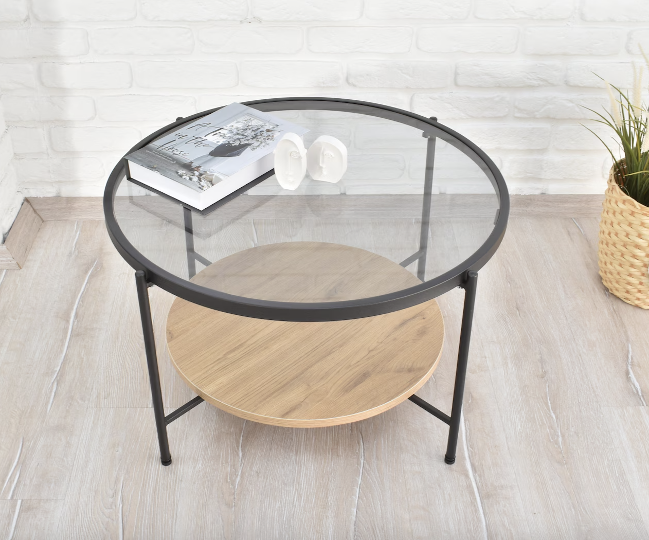 Купить круглый дизайнерский столик с двумя столешницами
