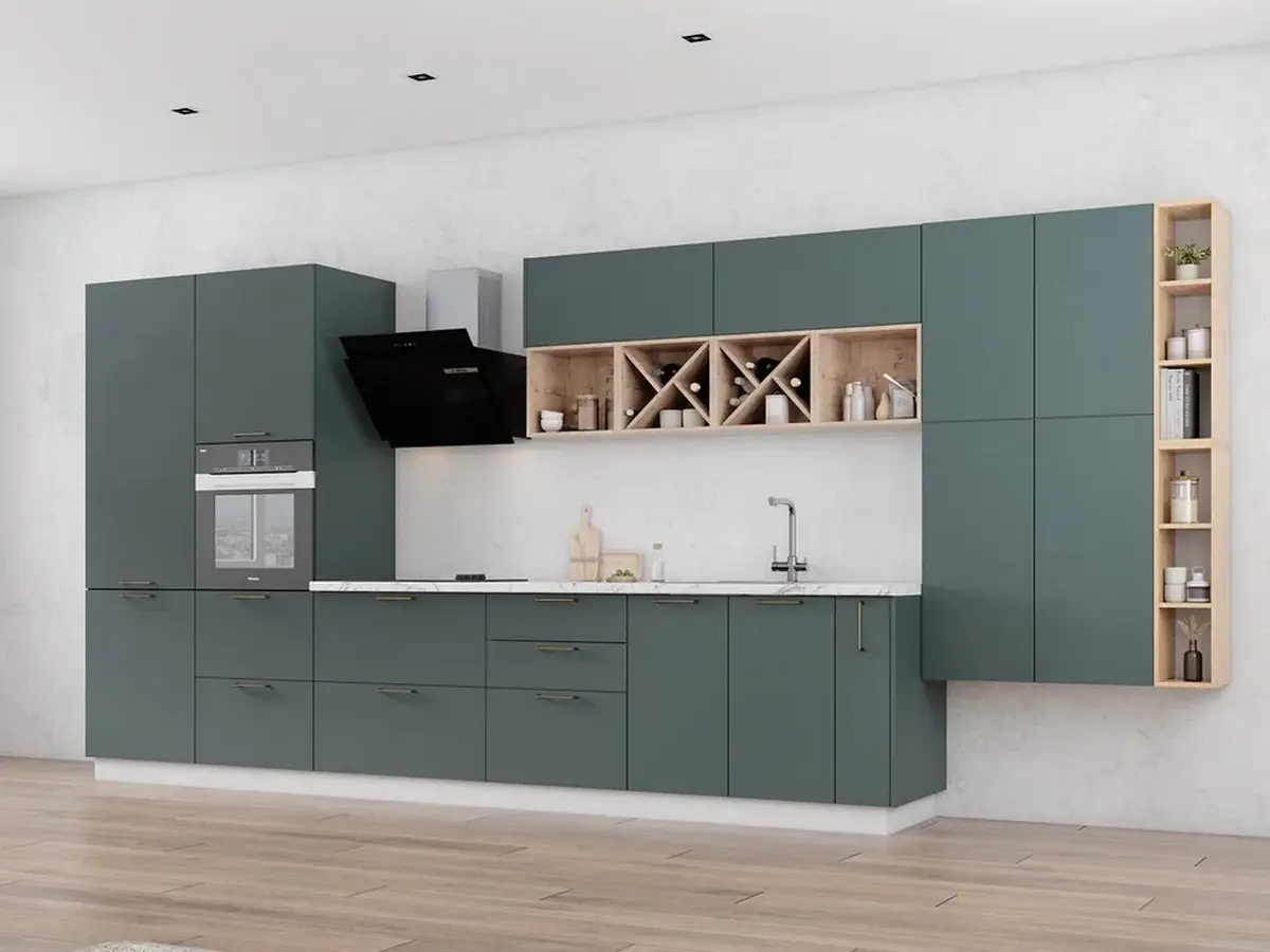 Купить прямую кухню в стиле классика бирюзовые фасады