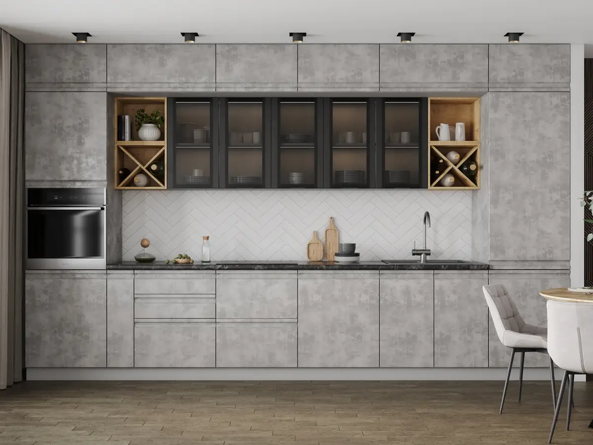Купить прямую кухню с серыми фасадами в Днепре под LOFT длина 4 метра