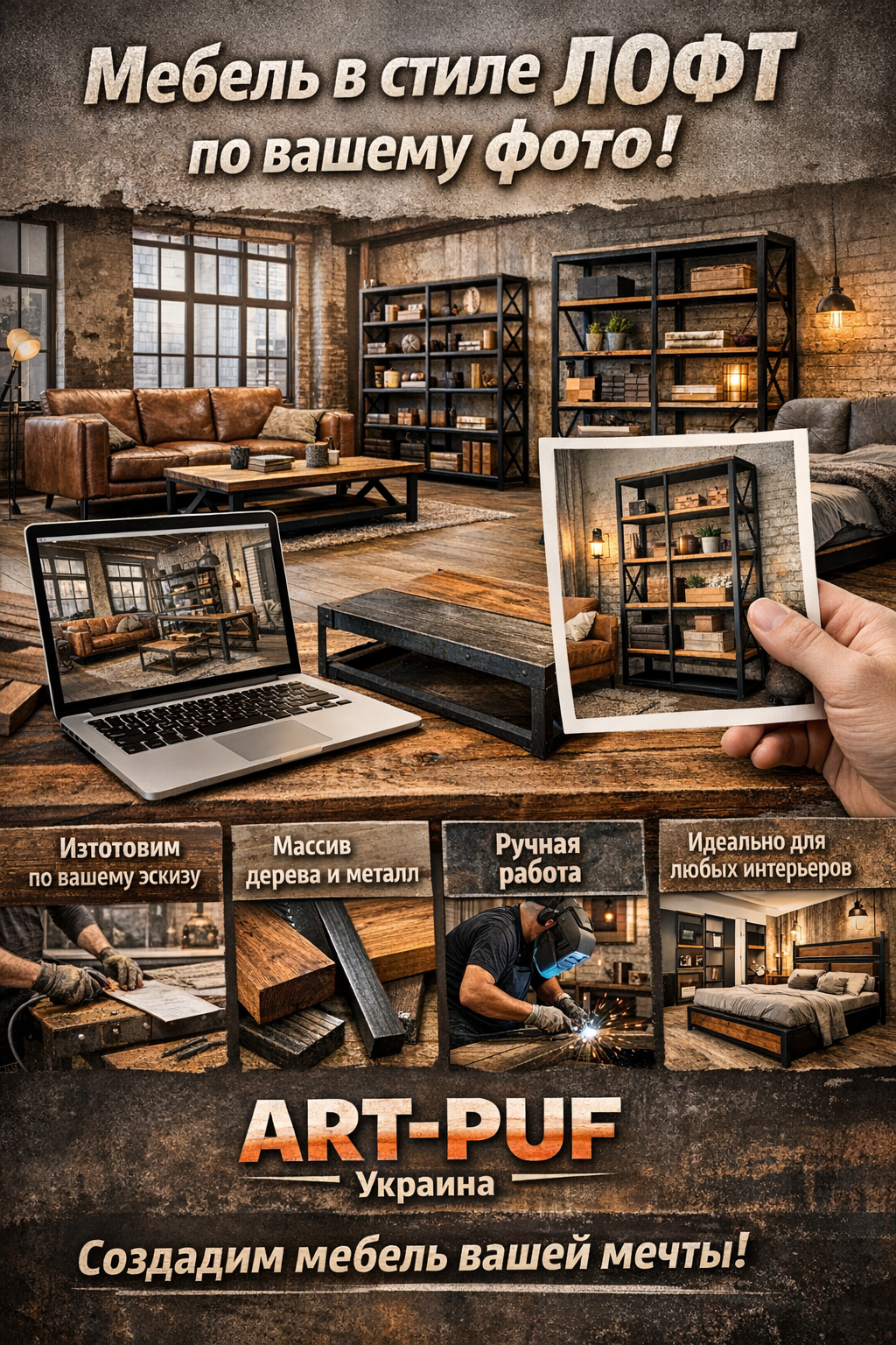 Кто и Где сделает мебель в стиле лофт из картинки из интернета в Украине?